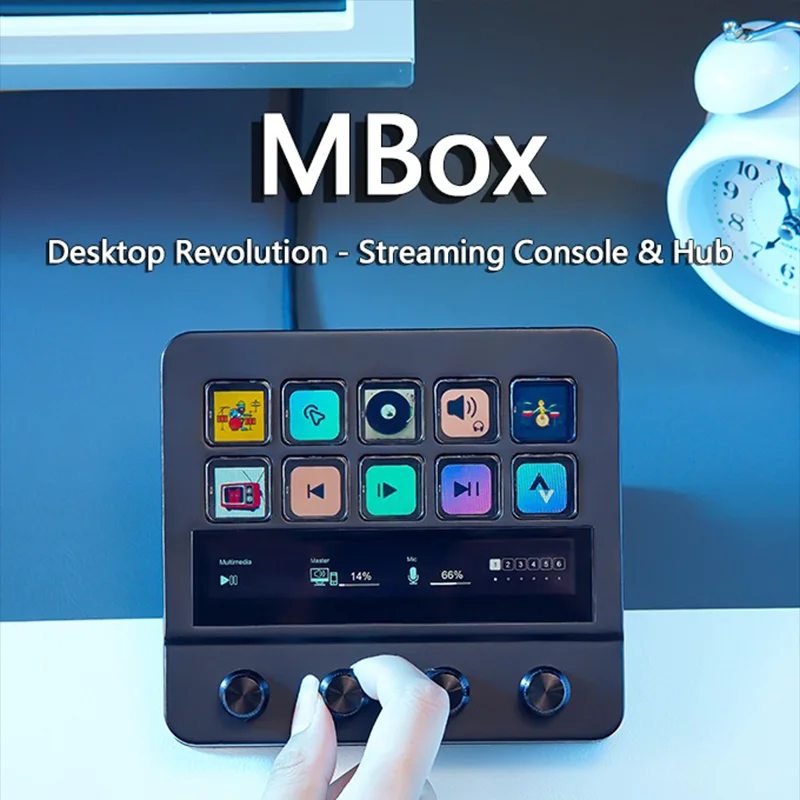 MBox N4 Stream Deck 10-Key Visual Macro Keyboard Adjustable Stand Touch Strip Quad-Dial Interface Dual USB-C & USB-A Hub