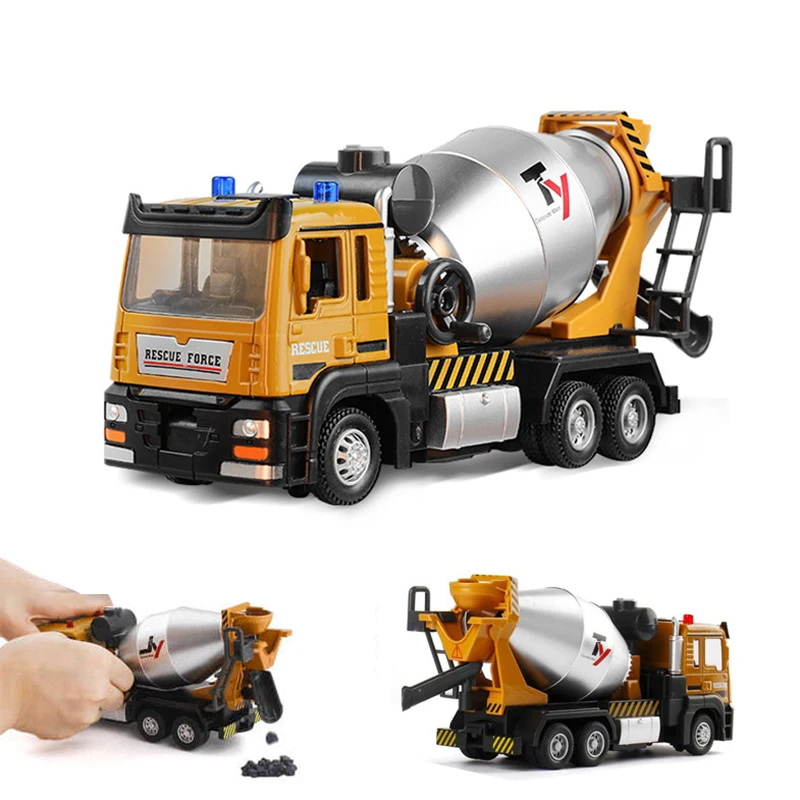 Children\'s alloy mixer truck toy car model large concrete cement truck excavator boy engineering vehicle model set gift