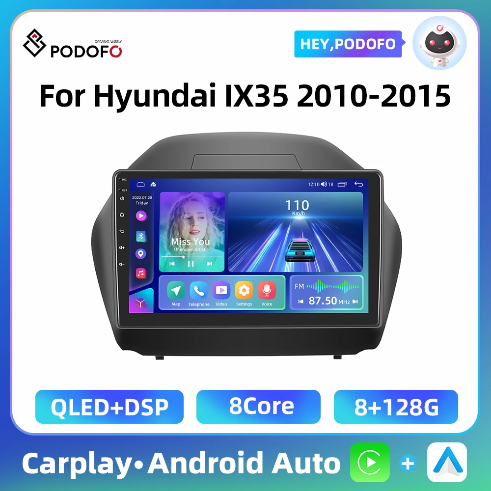 Podofo 2 Din Car Radio For Hyundai IX35 2010-2015 Android Multimedia Player Carplay Auto 10.1'' 8Core DSP Bluetooth Car Audio