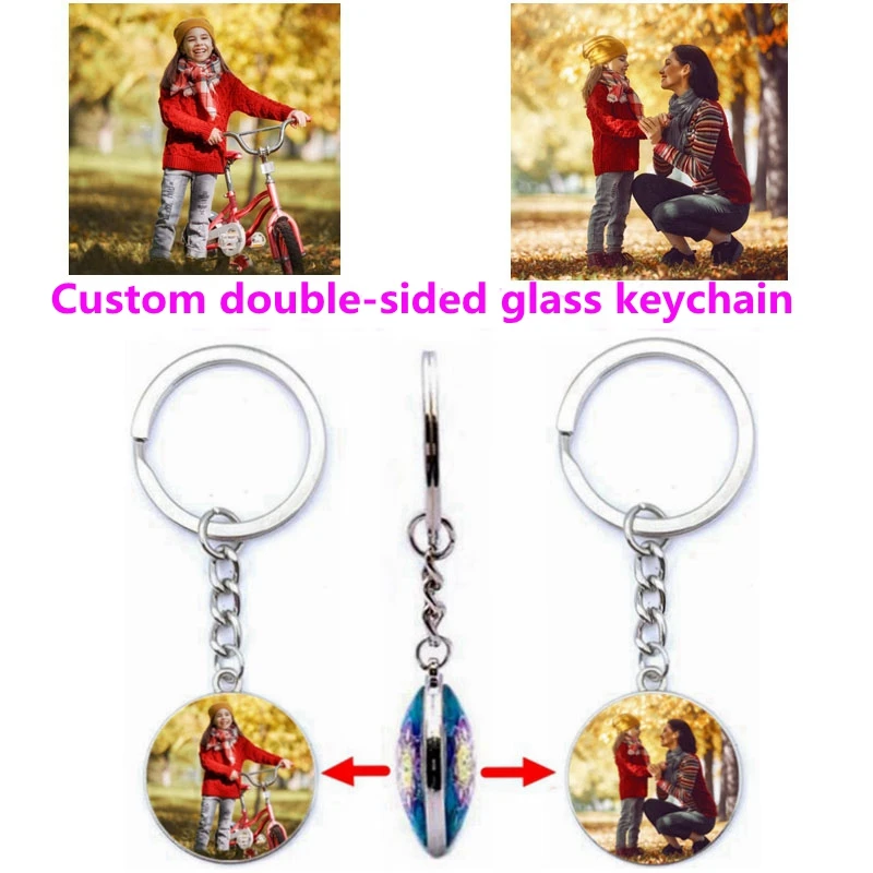 Diy Personalized Double Sided Pendant Keychain Mother Father Girl Boy Family Couple Wedding Photo Double Sided Keychain Home Gif