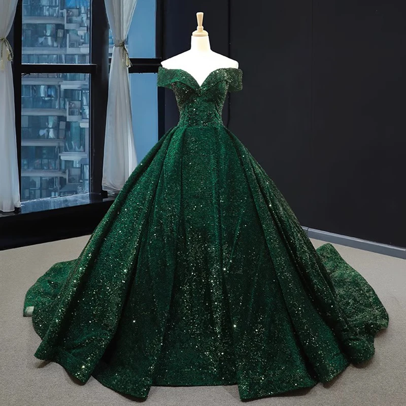 

Luxe Sequin Off the Shoulder Wedding Dress for Dreamy Weddings A-line Ball Gown Bridal Dress Sparkling Formal Evening Dress