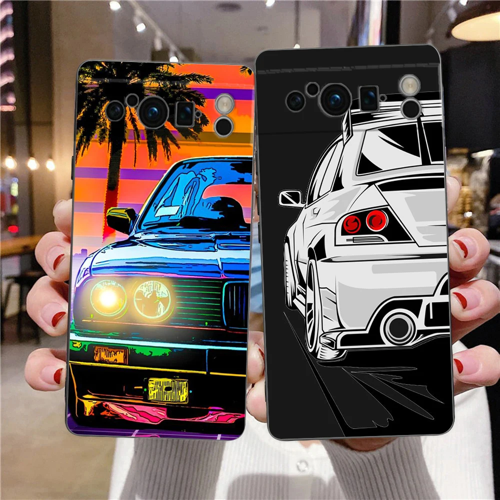 Japan JDM Sports Cars Phone Case For Google Pixel 9 8 7 6 Pro XL 8A 7A 6A TPU Shell Soft Shockproof Black Cover