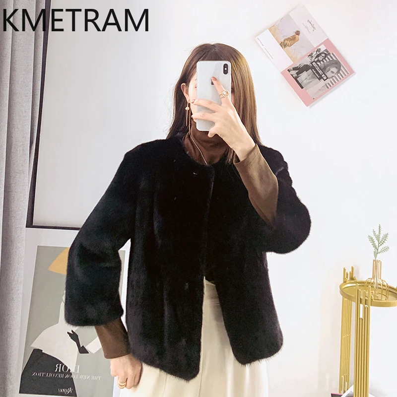 天然ミンクファーコート レディース 高級 ショート丈 ブラック 本物の毛皮ジャケット 女性用 高品質 冬服 ファー ジャケット 2025 шуба женская