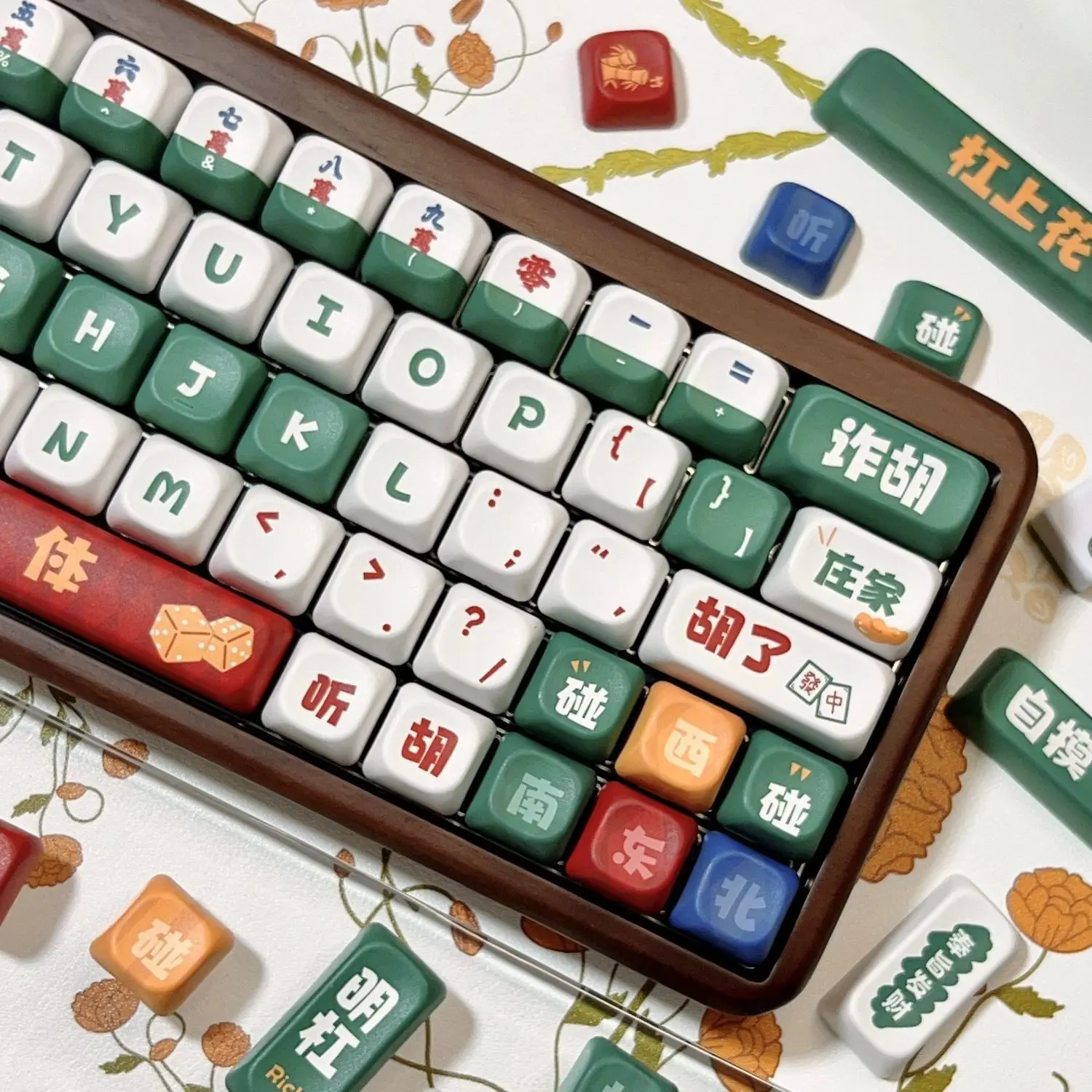 Keycaps Mahjong para teclado mecânico, perfil KOA e Cherry, PBT Square Key Cap, sublimação de tintura para MX, teclados acessórios