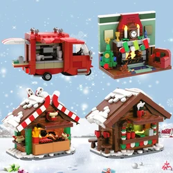 MOC Winter Countryside Christmas Decorate Building Block Set Christmas Cabin Coffee Cart Hot Drinks Christma series Kid Toy Gift