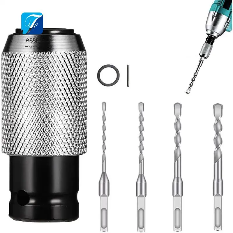 

A55F-Rotary Hammer Adapter With Impact Drill Bits Set, Versatile Rotary Hammer Adapter Set, 4 Sizes, Perfect