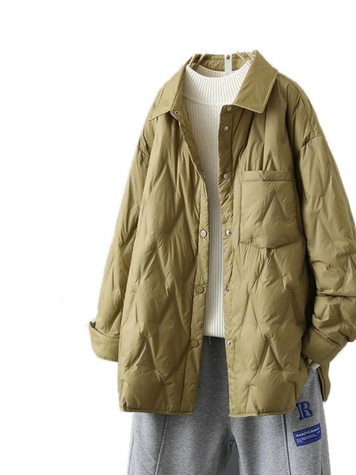 Lightweight Padded Cotton irt Jaet Women's Loose Versatile Warmth Brand Store End of Line Sto  Collar Button Detail