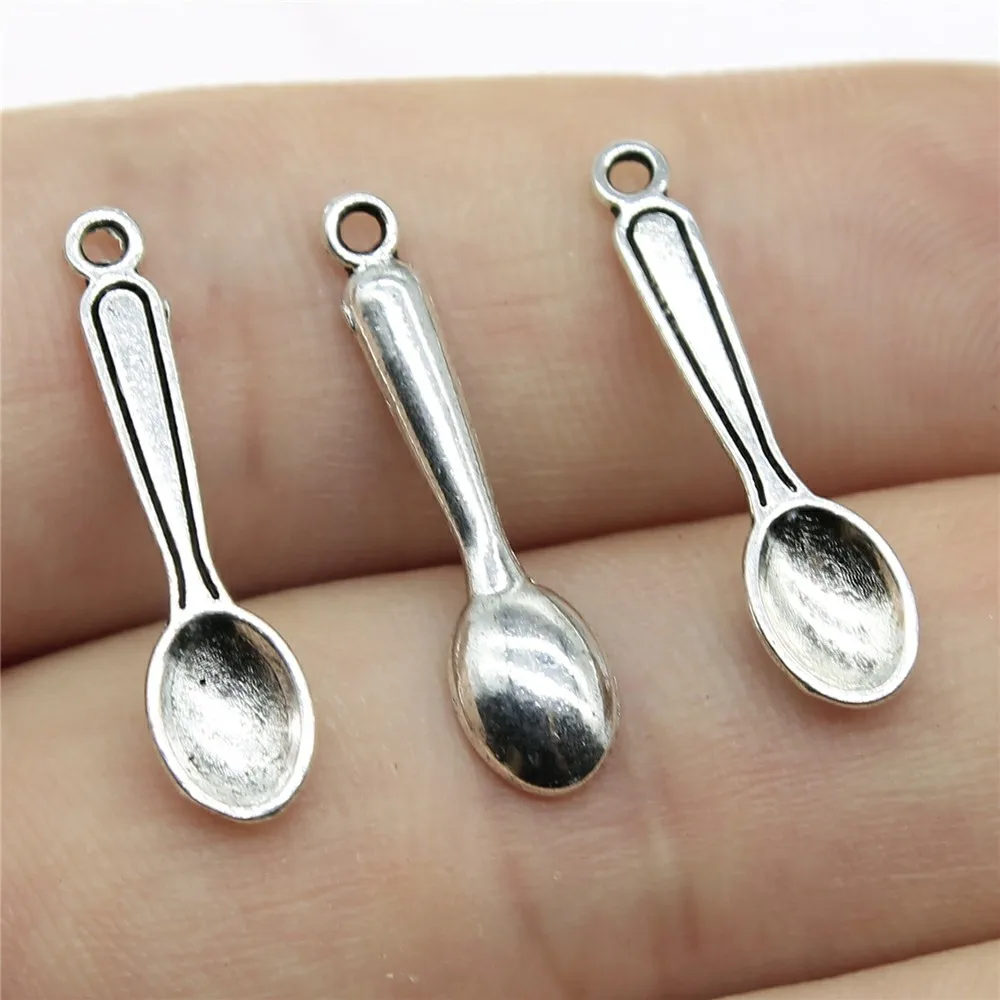 WYSIWYG 40pcs 24x6mm Charms Kitchen Cooking Spoon Tibetan Silver Color Pendants Antique Jewelry Making DIY Handmade Craft