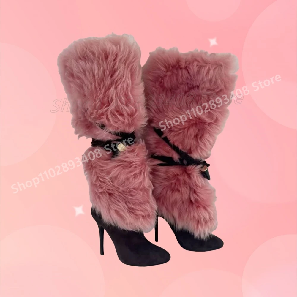 Rosa pena decoração tiras meados de bezerro botas estilo retro stiletto salto alto elegante sexy sapatos femininos 2025 novos zapatos para mujere