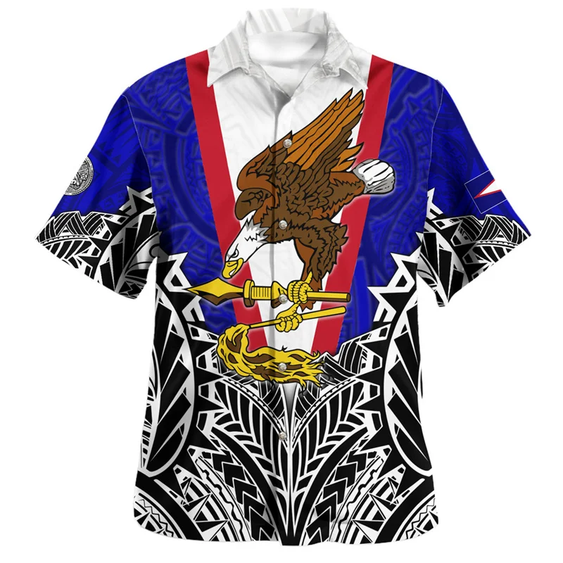 Fashion Summer 3D Printing Polynesian Samoa Flag Shirts For Men Samoa Coat Of Arms Graphic Shirts & Blouses Vintage Women Shirt