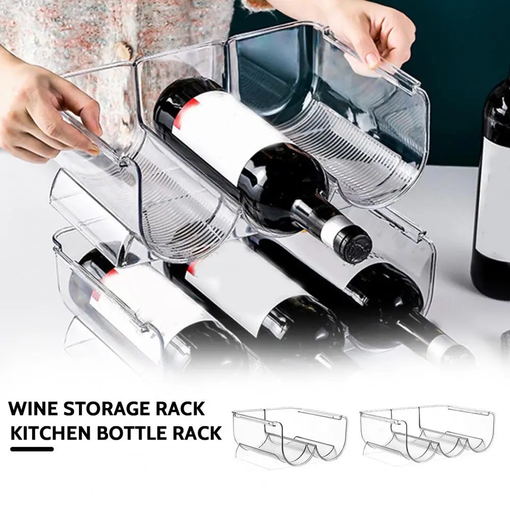 Wine Bottle Organizer Wine Storage Rack Plastic Stackable Wine Rack for Refrigerator Cabinet or Pantry Display Holder for 2/3