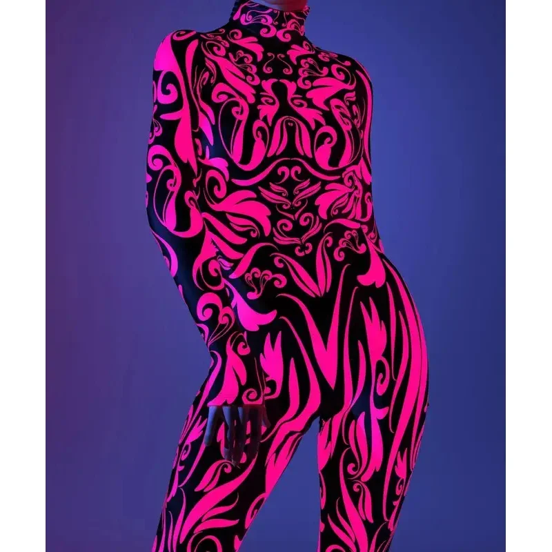 Tuta da donna con linee irregolari artistiche Tuta cyber punk Festa di Halloween Costume cosplay Performance Pagliaccetto Zentai Suit