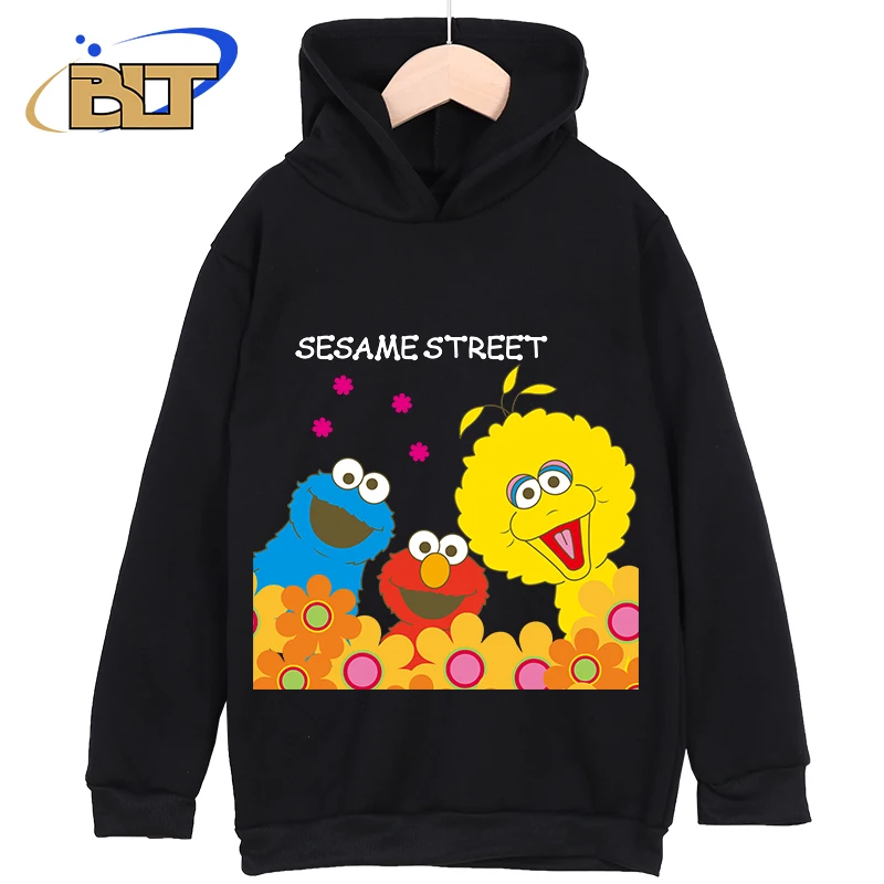 Sesame Street Printed Kids Clothing New Kids Hoodies Black Casual Tops Classic Sportswear Suitable for Boys and Girls