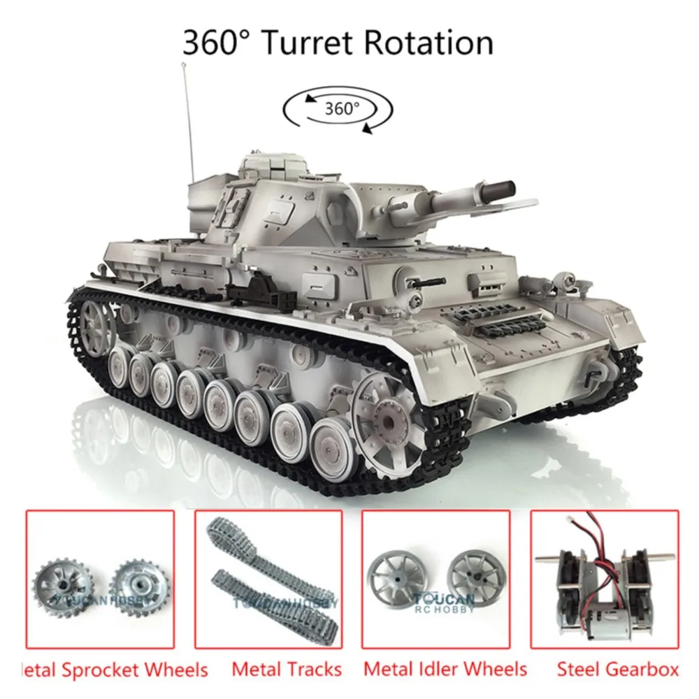 Henglong Ulepszony Model 1/16 Snow 7.0 Panzer IV F RTR Czołg RC 3858 z Funkcją Obrotu 360 °   Metalowe gąsienice wieżyczki, koła napędowe, koła napinające TH17391-SMT7