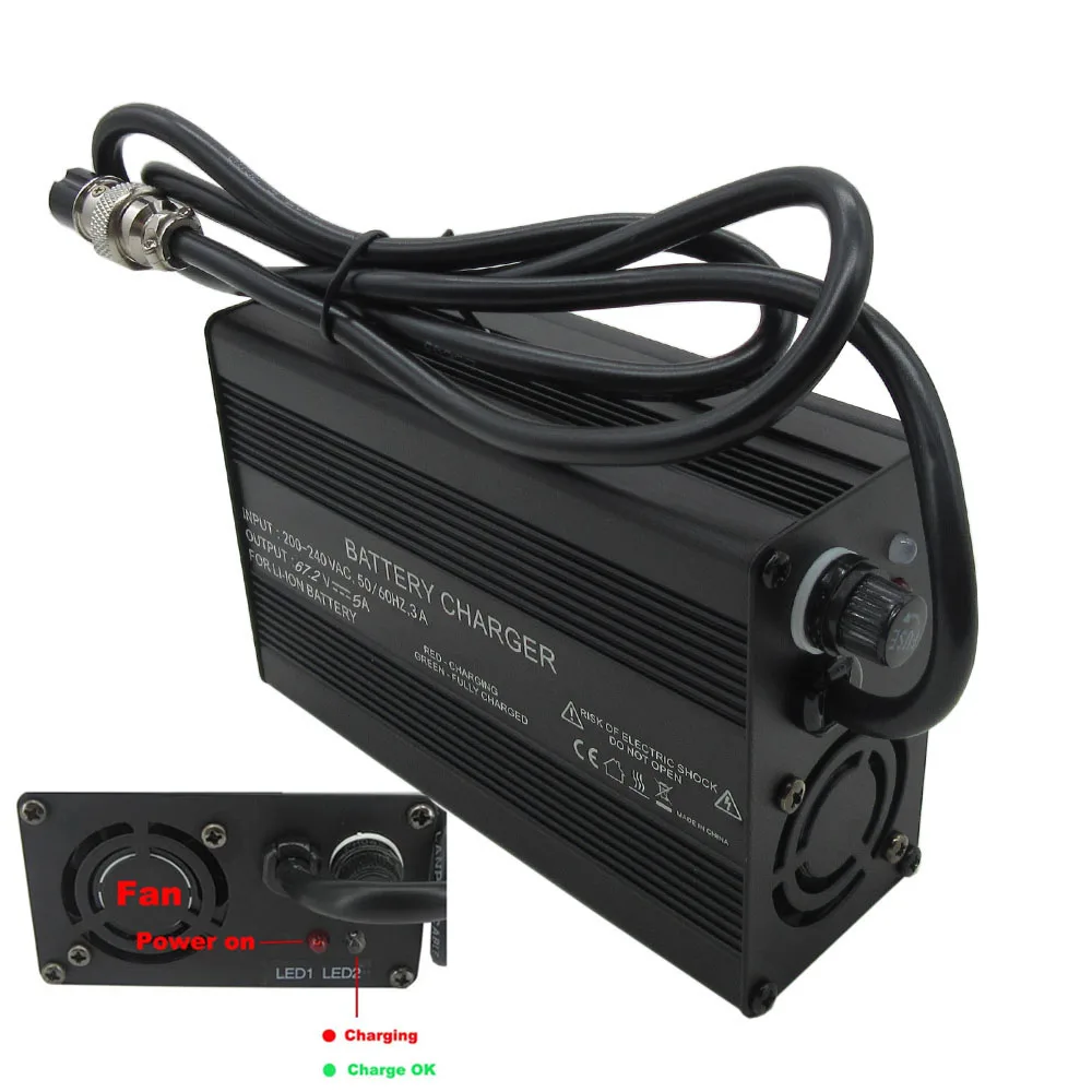 60V 67.2V 5A Li-ion Fast Charger GX16 16S 60 Volt Lithium 20AH 30AH 40AH 50AH Battery Chargers 3PIN IEC GX16