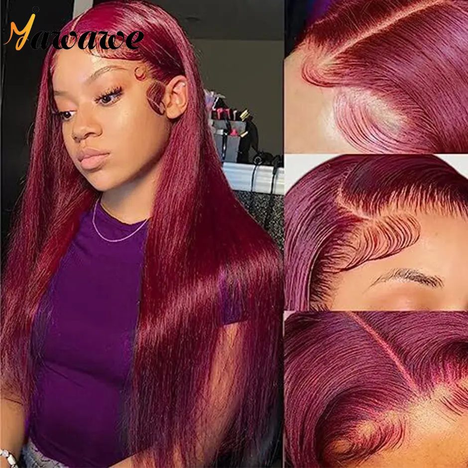 

Straight Burgundy human hair wigs glueless glueless frontal wigs For Women Preplucked glueless wig human hair ready to wear