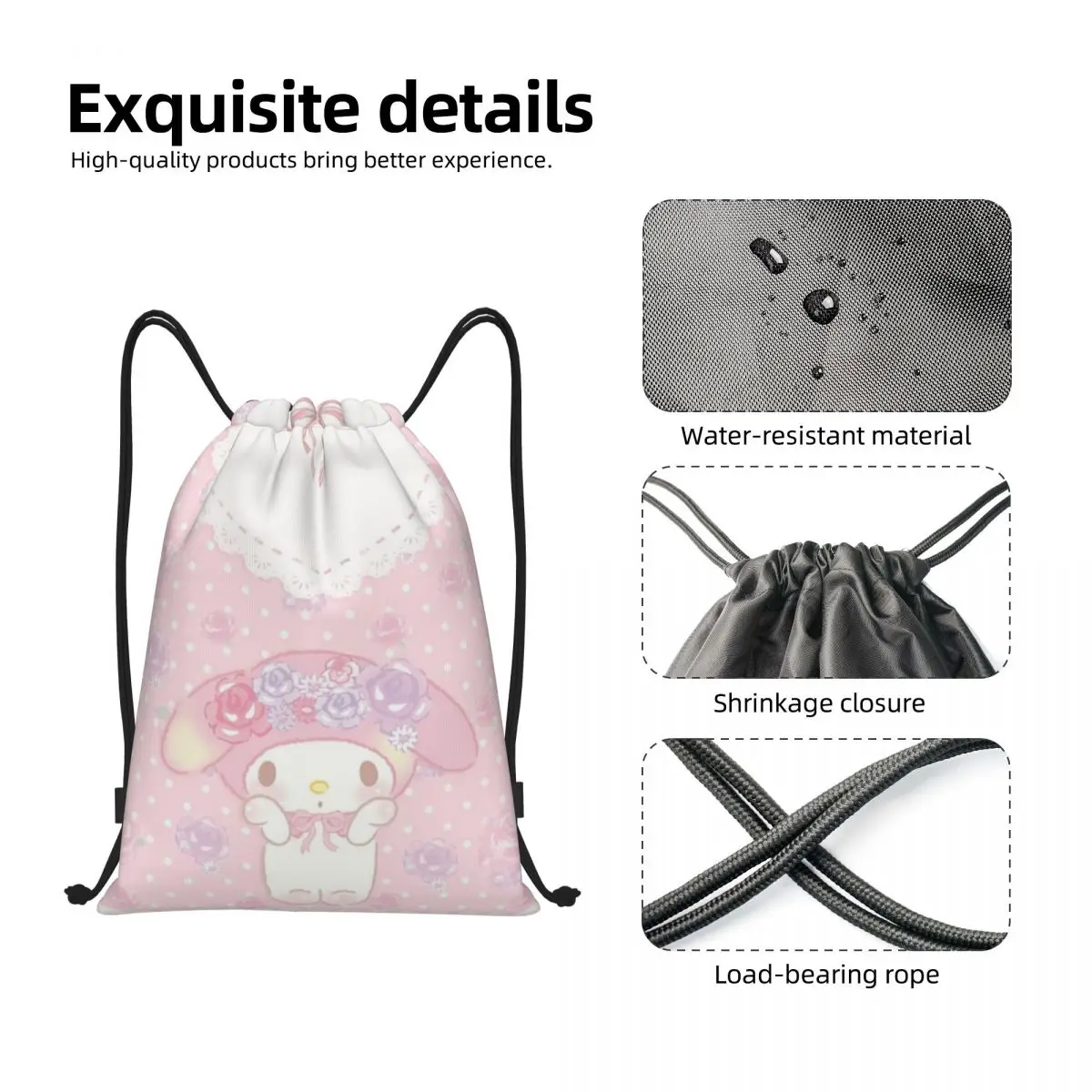 My Melody Drawstring Back Pack Bag Travel Storage Package Teenagers Beach Tote Bag School Sport Shoe Bag Portable