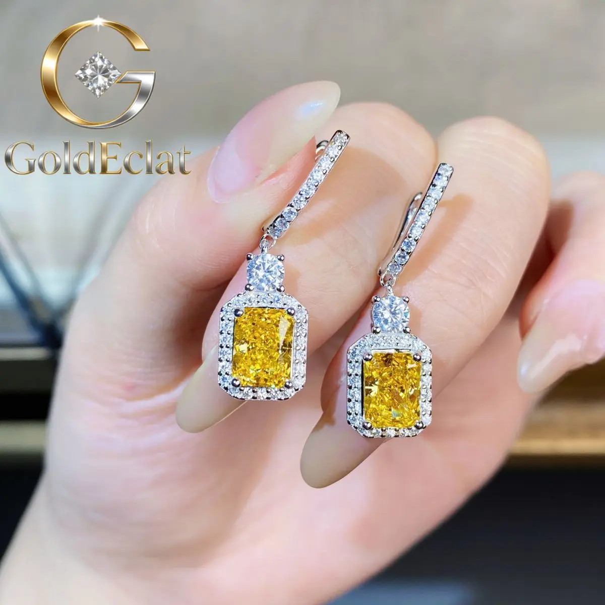 

Серьги GoldEclat Luxury из белого золота и платины PT950 с желтыми бриллиантами для женщин, роскошные, полностью инкрустированные бриллиантами, 2 карата, огранка «Ледяной цветок»