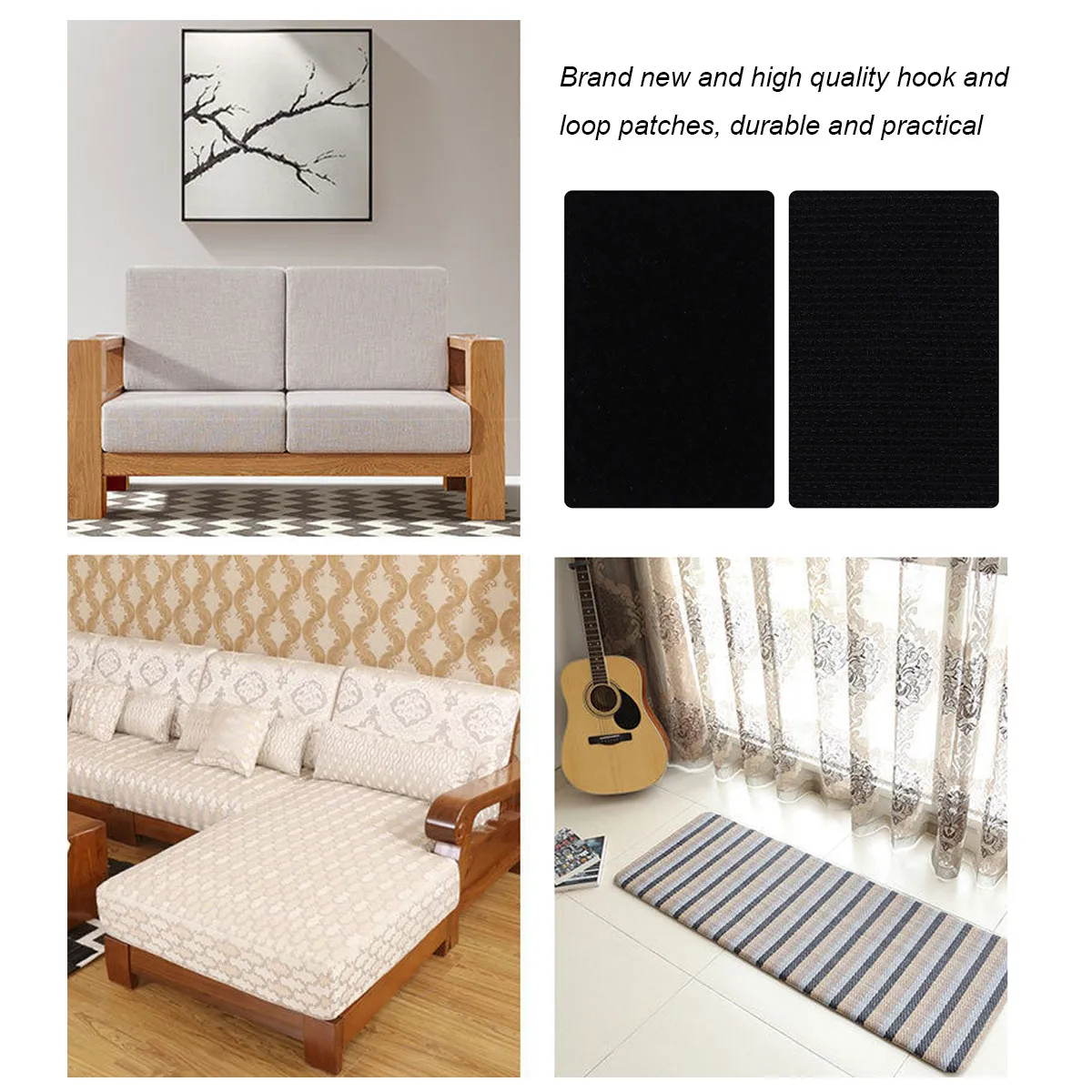 

50Pcs Anti-Slip Carpet Patches Hook Loop Rug Stickers Non-Skid Adhesive Grip for Bath Mat Hardwood Tile Bedroom Living Room