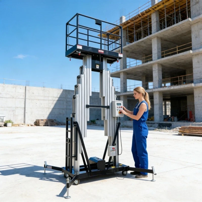 Double column 6 meters electric aluminum lifting platform, aluminum mobile aerial work platform