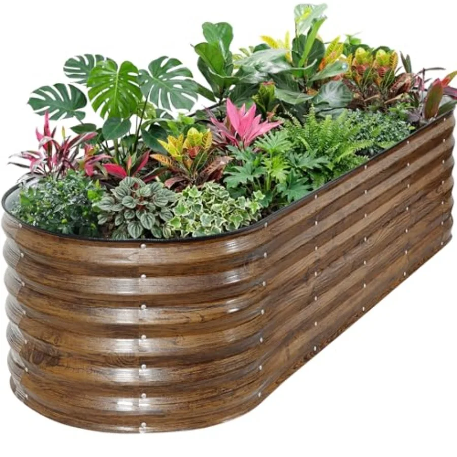 

Оцинкованная овальная стальная грядка для сада 6x2x1.4 фута, металлический ящик для выращивания растений с защитной полосой