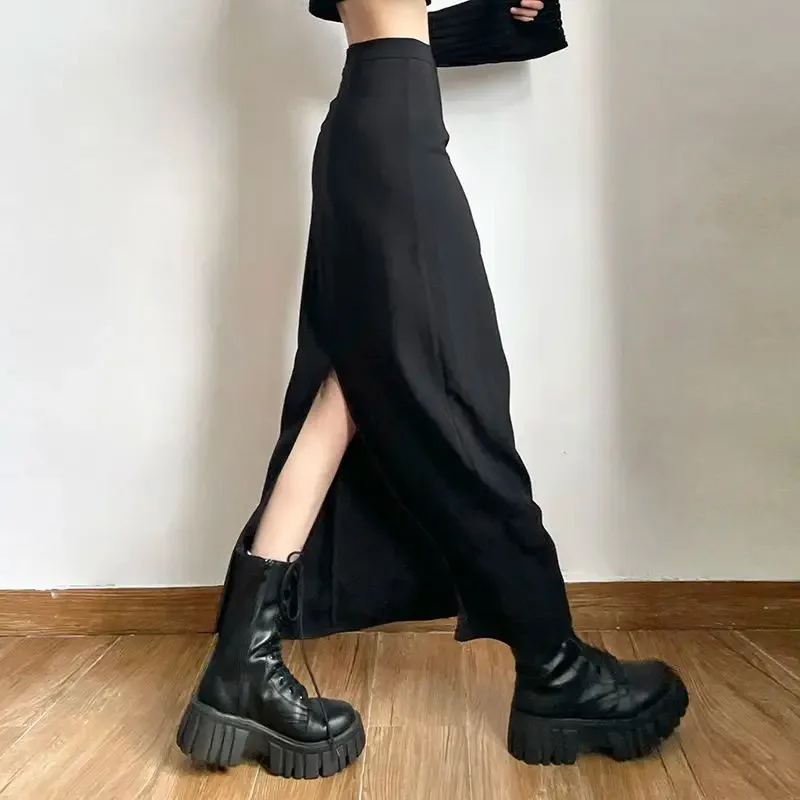 Black Long Skirts Women Back-slit Fashion Temper Ladies Sexy High Waist Spring Skirt Hotsweet Streetwear Korean Faldas Largas