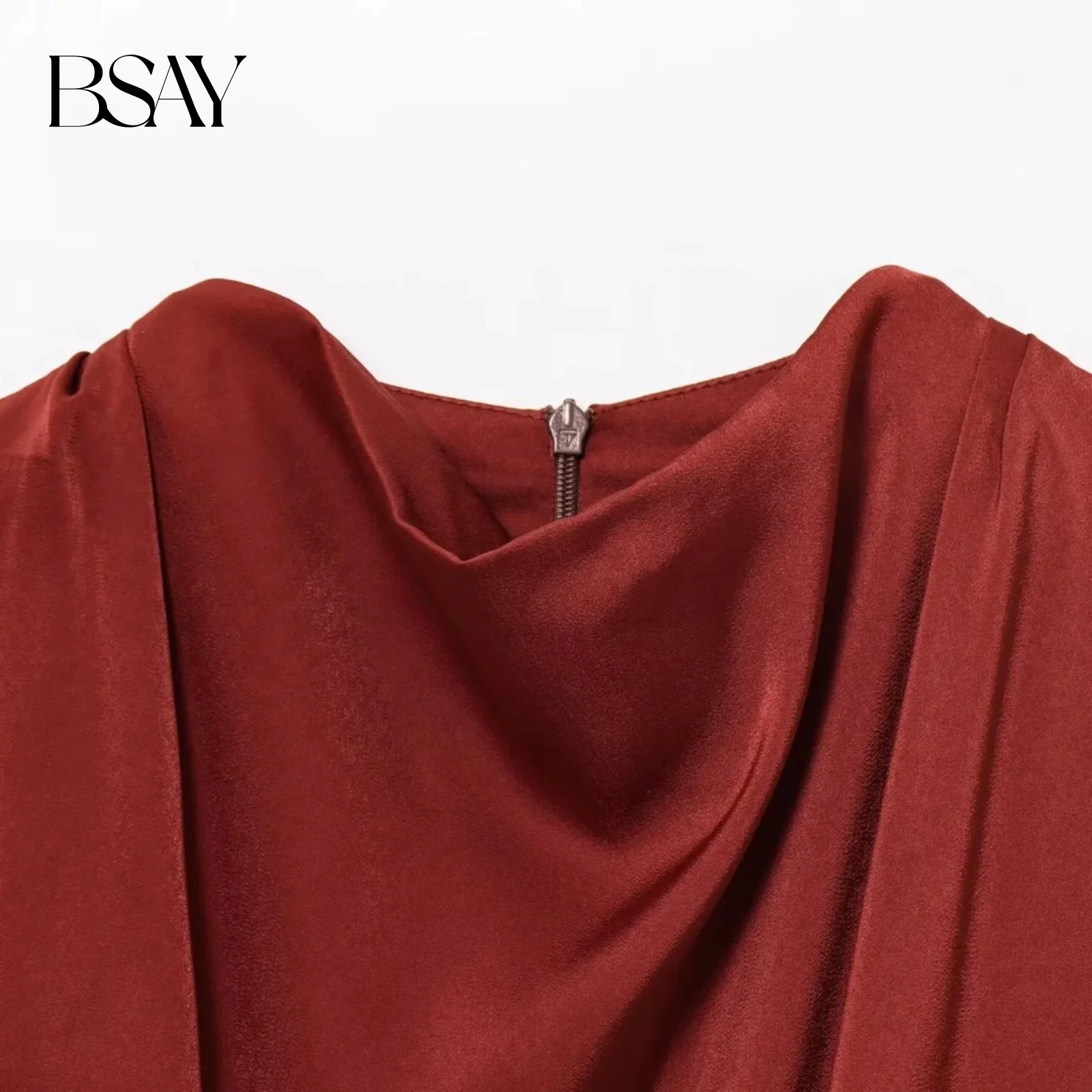 Sukienka damska BSAY o satynowej fakturze, modna letnia sukienka midi z odkrytymi ramionami, z dekoltem typu O, w stylu francuskim, elegancka odzież wieczorowa dla kobiet.