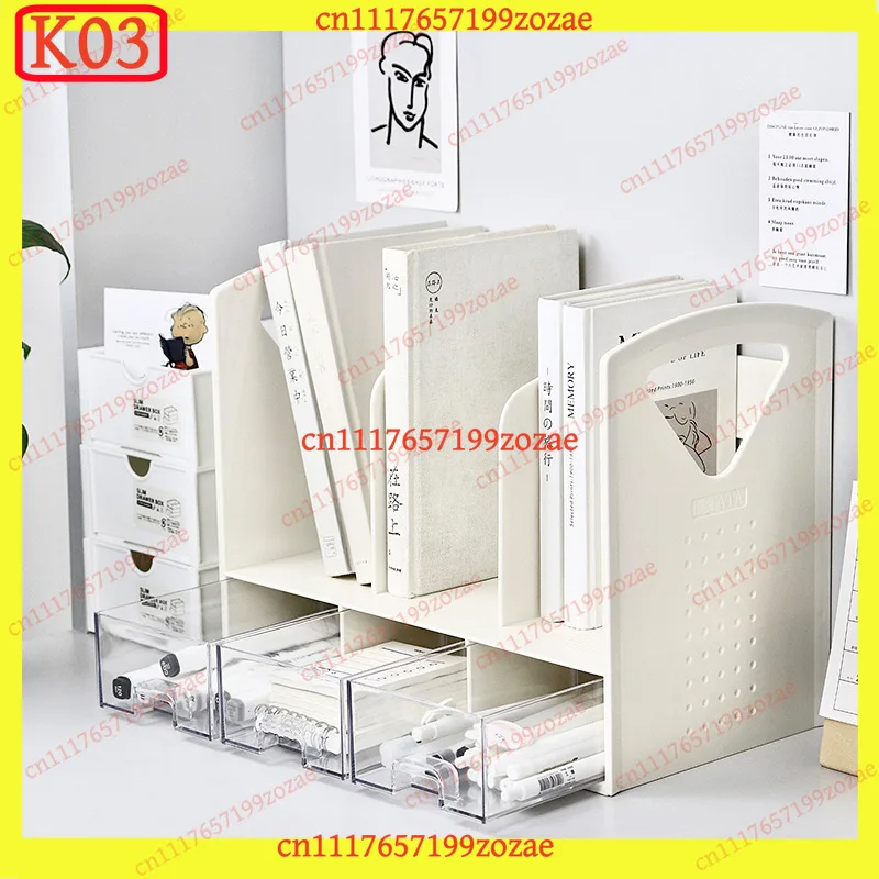 K03 Desktop Bookend with Drawers 3 Compartments Storage Rack for Student Desk Office Document Organizer, Replacement Parts