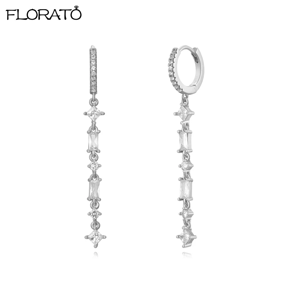 Shiny Crystal Zircon Long Earrings for Women Geometric Hanging Drop Tassel Hoop Earring Fashion Party Vintage Pendant Jewelry