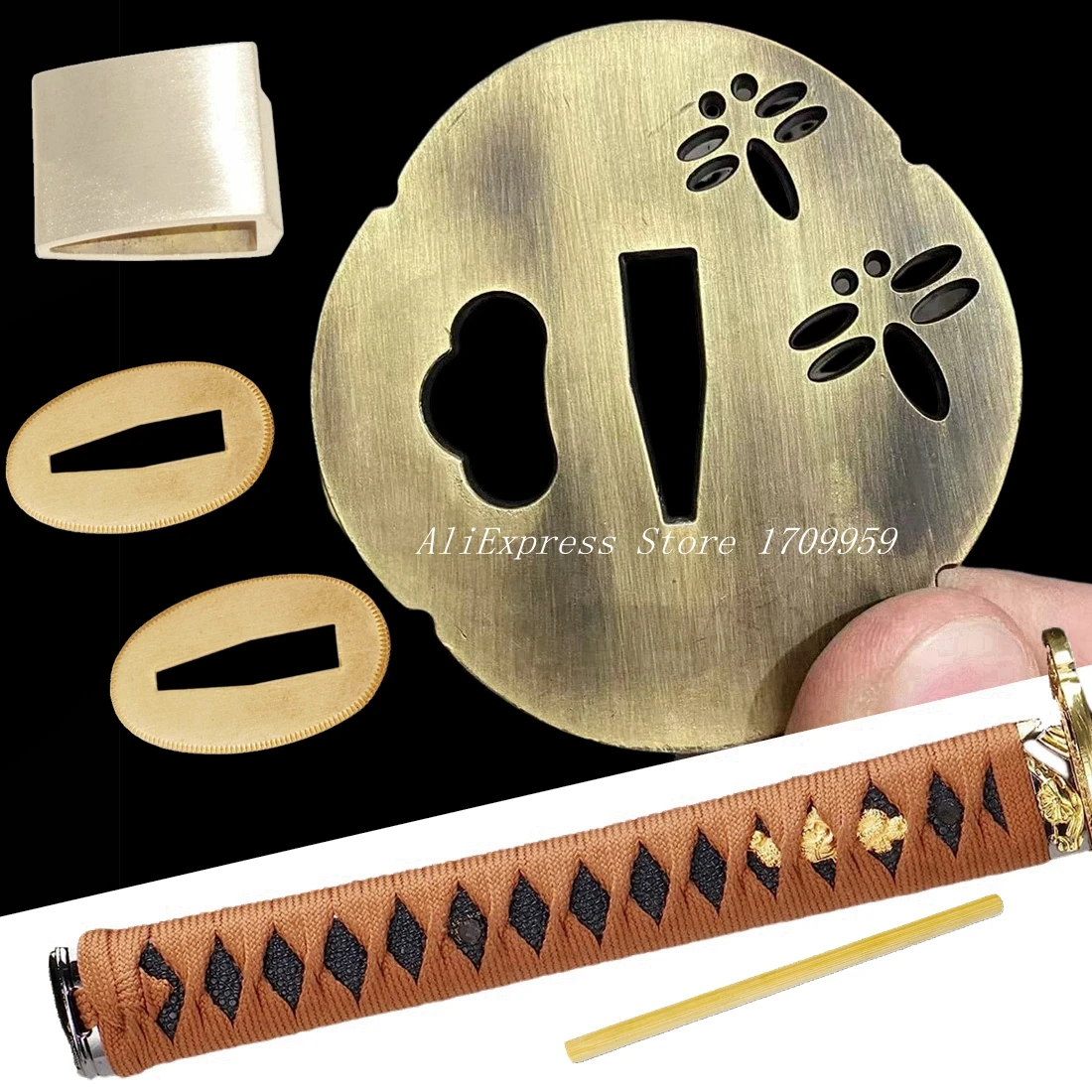 26CM Handle Tsuka Alloy Parts Tsuba Dragonfly Guard Menuki Fuchi Kashira Habaki Seppa For Japanese Katana Sword Set Fittings