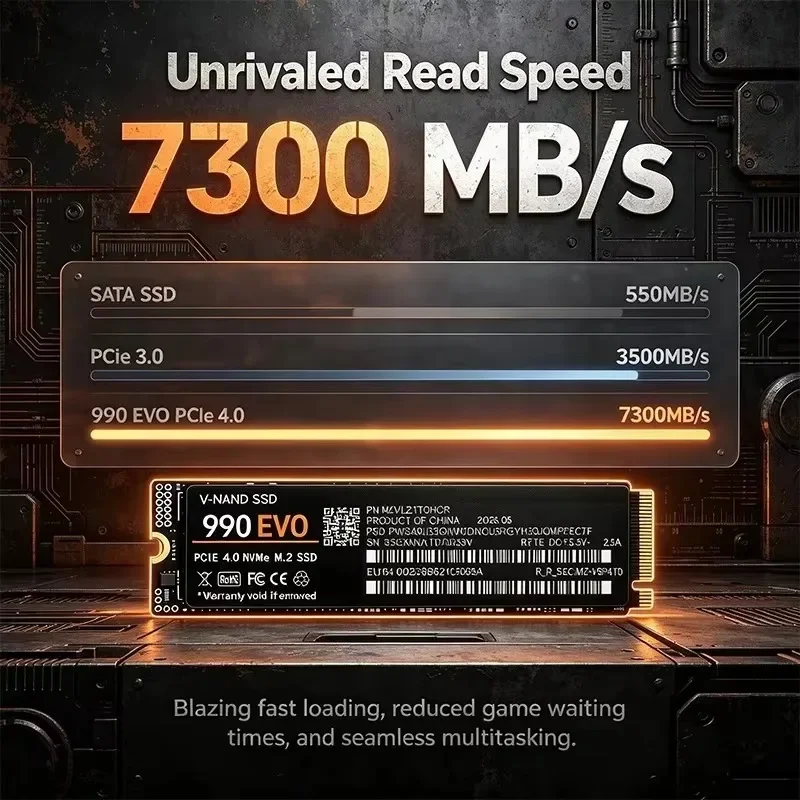 Genuine 990 EVO 500GB-4TB M.2 NVMe PCIe 4.0 x4 SSD, 7300MB/s Read, TLC 3D NAND Built-in Storage for PS5, Gaming Laptops Desktops