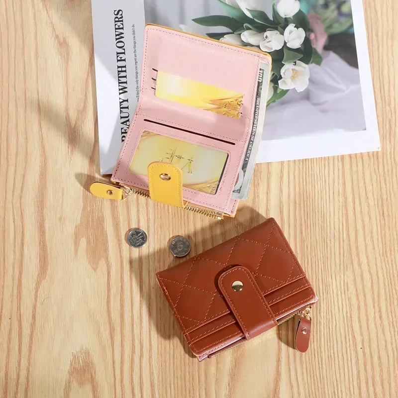 محفظة نسائية من Baellerry مصنوعة من الجلد باللون الوردي وحامل بطاقات نسائية وحقيبة صغيرة مع سحاب للفتيات ومحافظ للعملات المعدنية باللون الأسود والأحمر للنساء