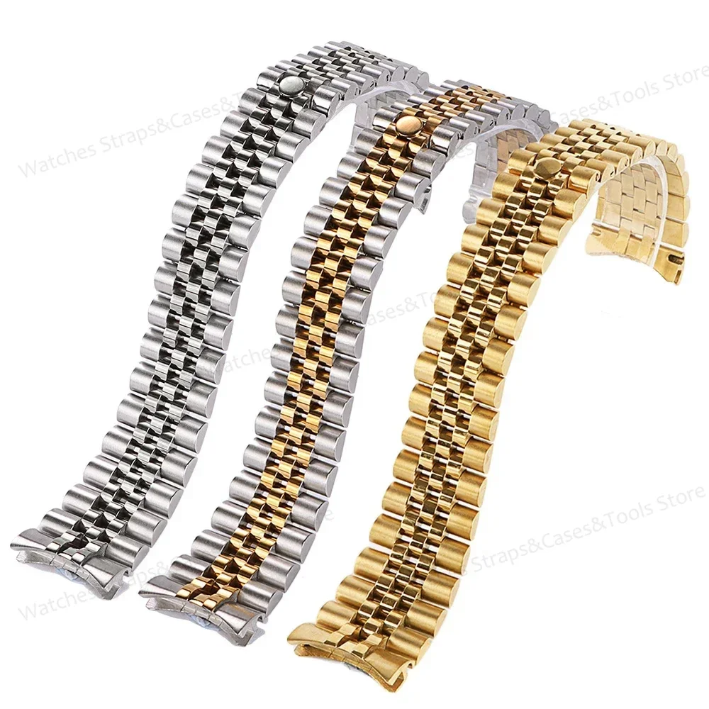 Stainless Steel Watchband Solid Arc Strap forJubilee Bracelet 13mm 17mm 20mm 21mm Luxury Watch Strap Men Women Wristbands