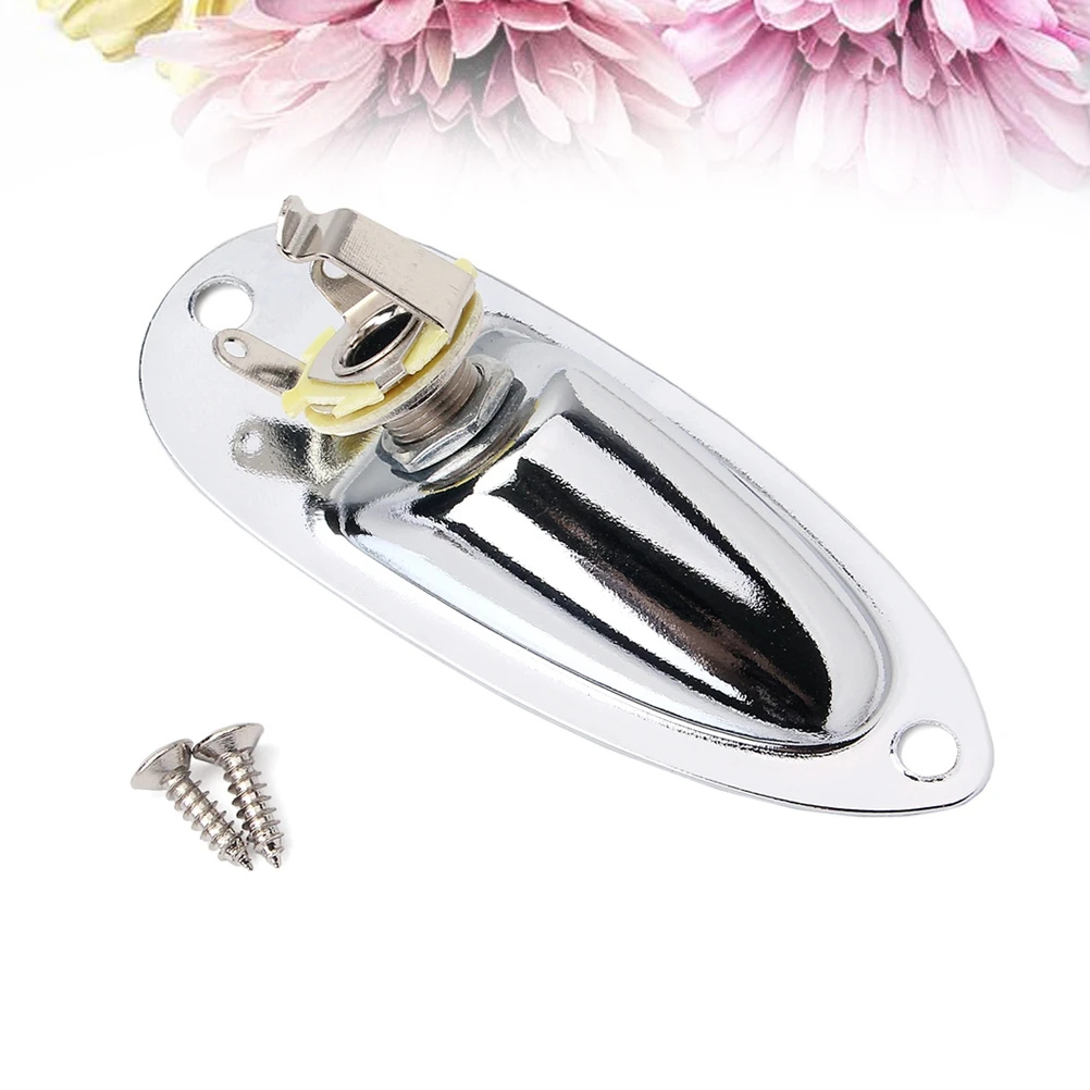 

1/4 Inch 6.35Mm Guitar Jack Socket Output Input Plug Mounting Screws Electric Guitar Bass Boat Shape Plate Silver Steel