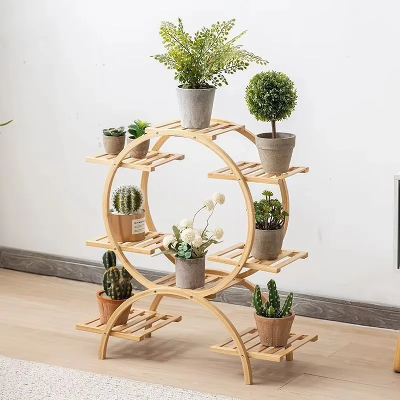 D20 European-style Living Room Indoor Succulent Flower Pot Shelf Floor-to-ceiling Multi-layer Bamboo Balcony Green Dill