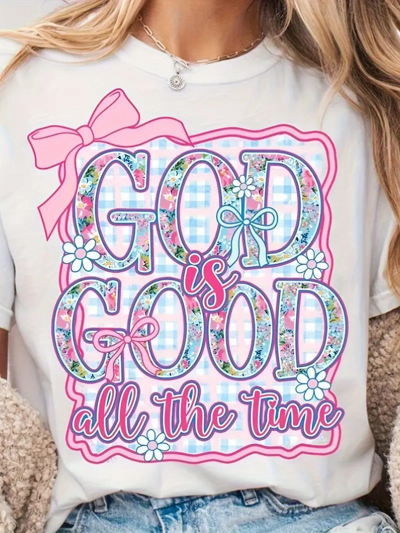 Men's Christian God Is Good All The Time T-Shirt Soft Stretch Cotton Bible Verse Top With Multicolor Tropical Flower Cross Print