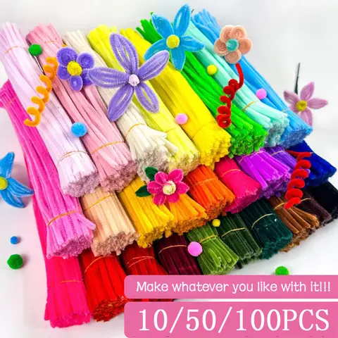Bilashmart Chenille Stem Pipe Kids DIY Creative Toys Chenille Sticks Cleaners Kindergarten Educational Handmade Material Plush Strips