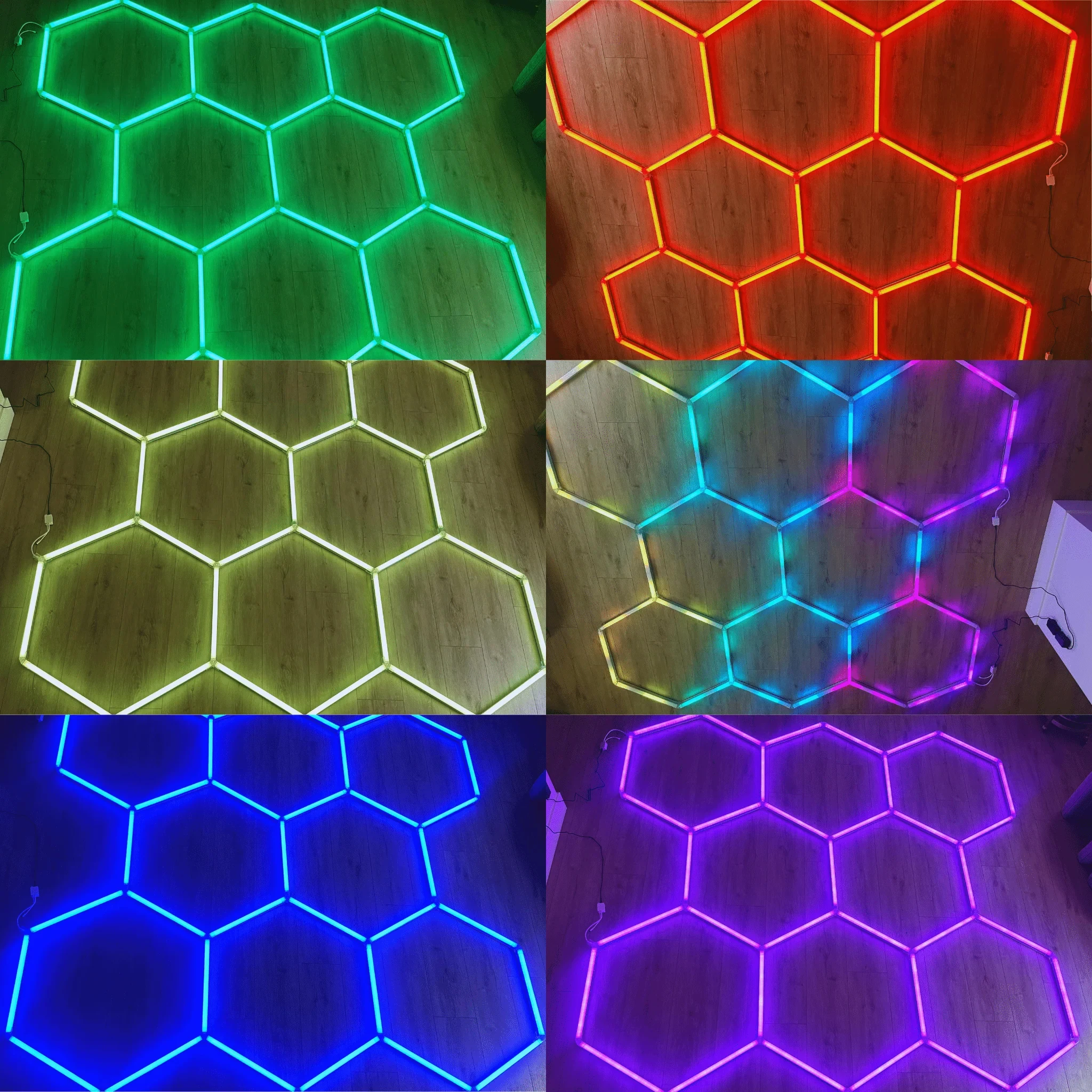 Hexagonal Led Light RGB Honeycomb Garage Lamp Led Hexagon Ceiling Lights for Auto Detailing Shop Garage Gym
