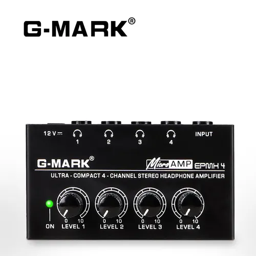 Imagen 1 del producto AMPLIFICADOR DE AURICULARES G-MARK EPMH4, 4 canales, Audio estéreo de Metal, Mini divisor de auriculares con adaptador de corriente