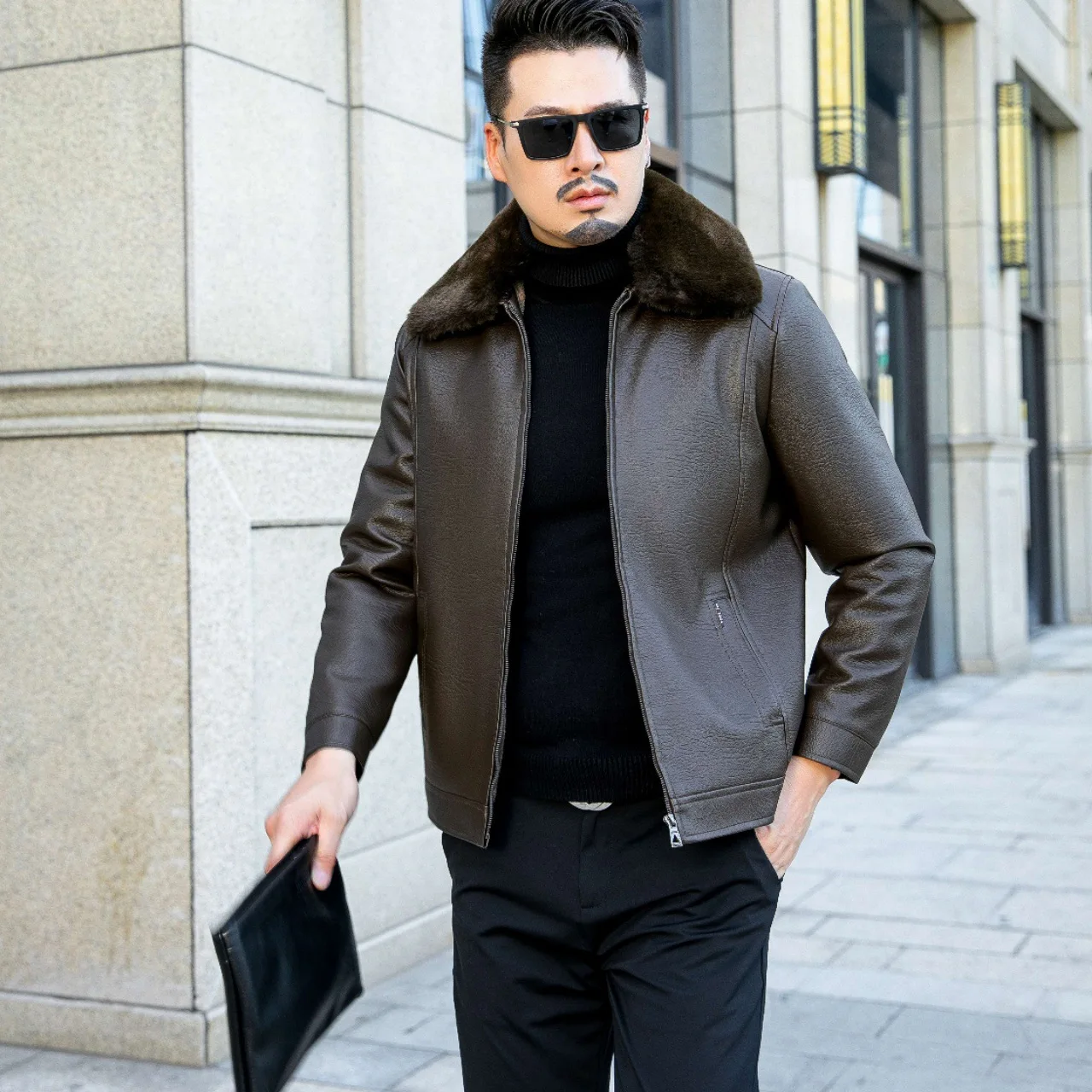 

Middle-aged and Elderly Leather Jacket Men's New Winter Velvet Thickened Dad Leather Jacket