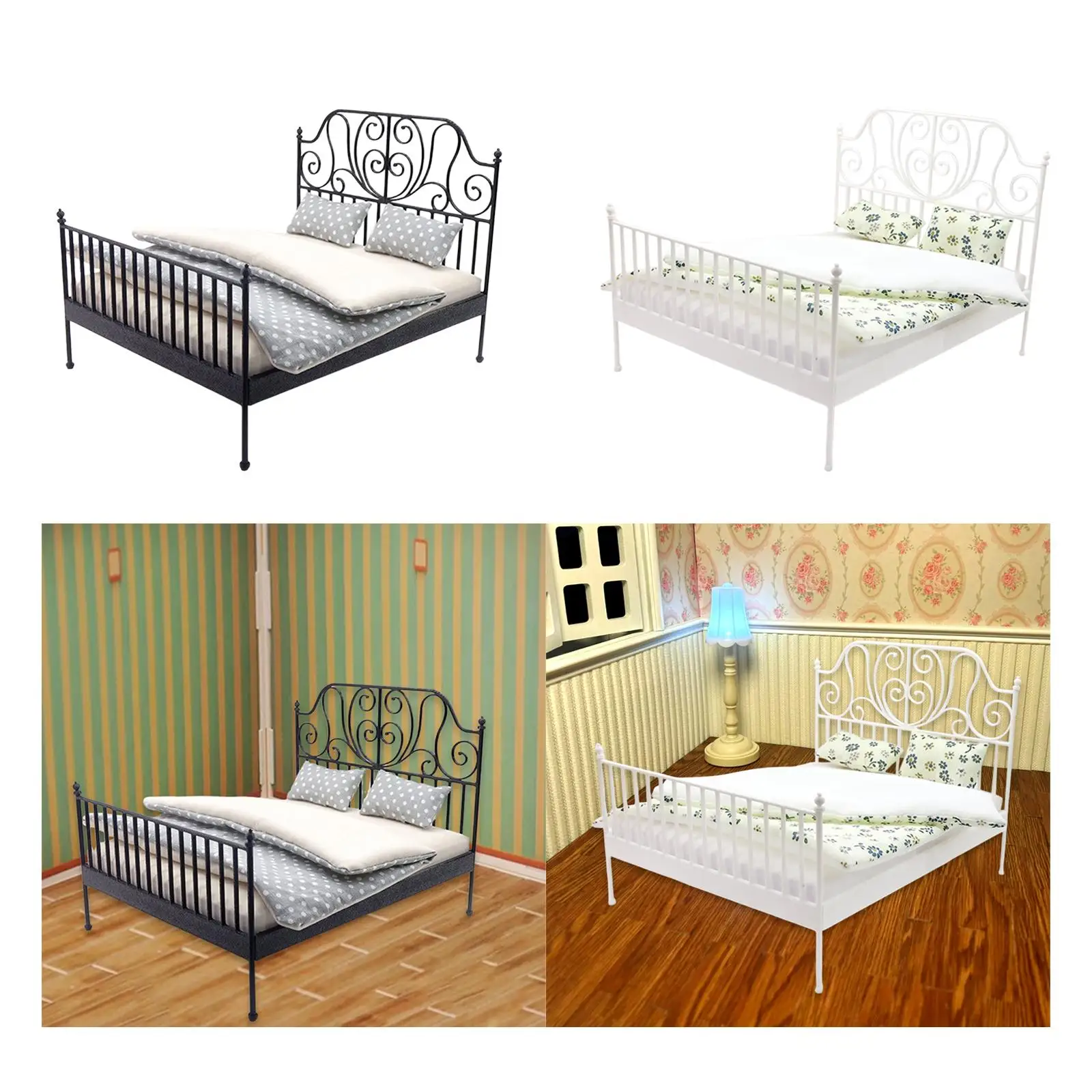

1/12 Double Bed Lifelike Life Scene Bedroom Micro Scene Doll House Accessory Bedroom Accessories for Children Kids