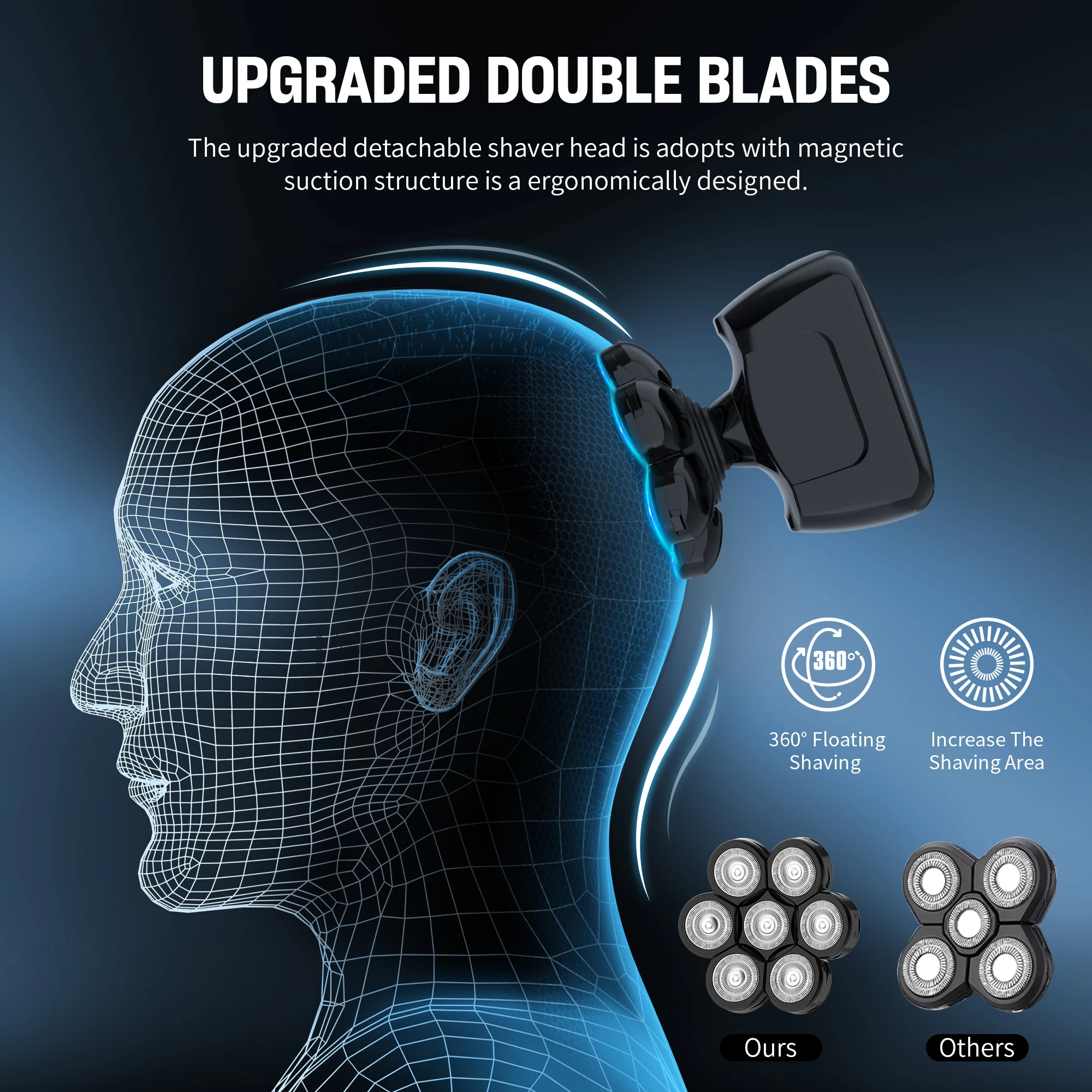 Sejoy Electric Head Shaver for Bald Men 7D Magnetic Razor Hair Trimmer USB Rechargeable LED Display Waterproof Beard Shavers image 3