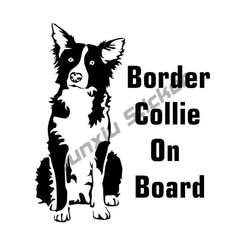 Border Collie Decals Cartoon Animals Graffiti Border Collie on Board Black Transparent Stickers Waterproof Decals for Cars SUV