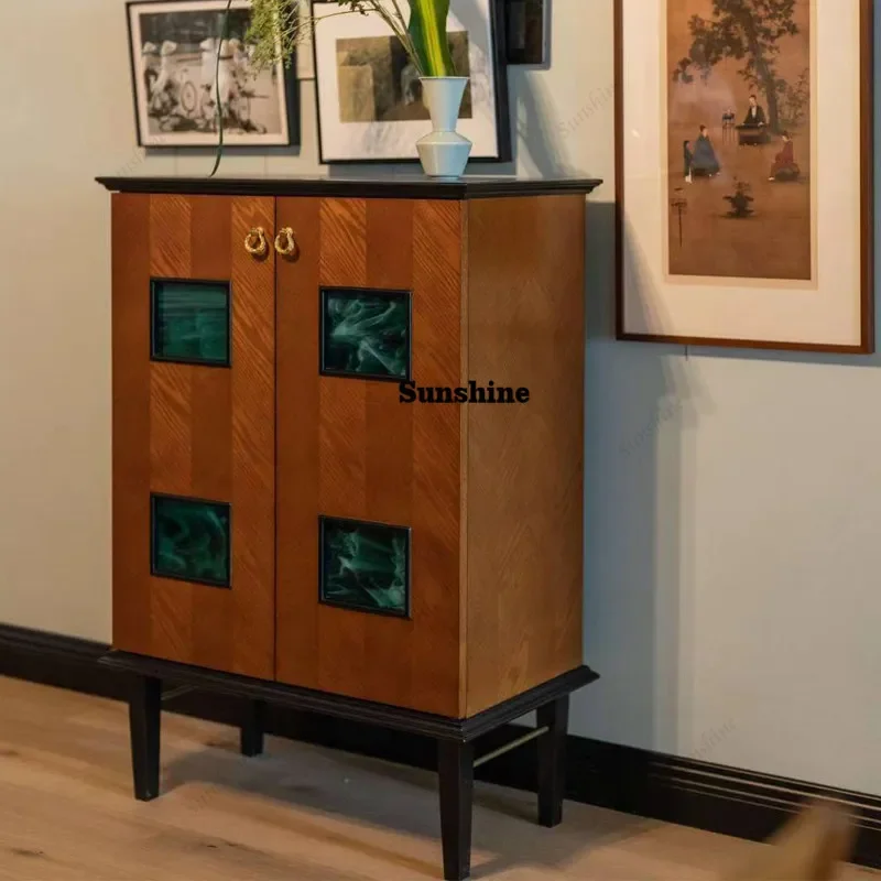 

French retro style dining side cabinet medieval sofa TV side cabinet solid wood entrance cabinet FT