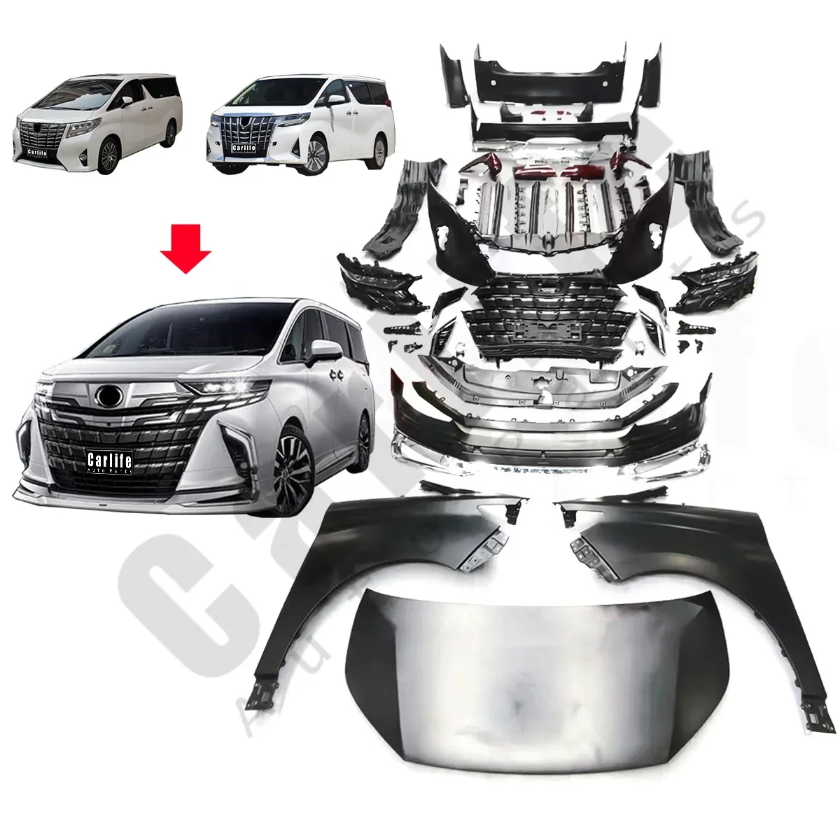 Car body kit auto Alphard 30 35 series parts for toyota alphard 2015-2022 year upgrade 40 series 2024 style with modellista kit