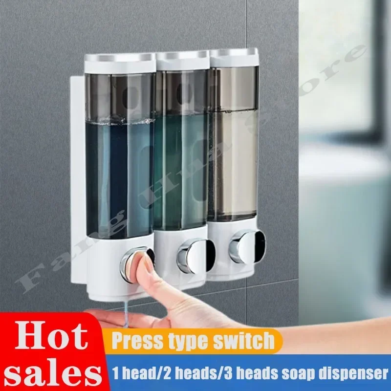 Wall Mounted Three Head Soap Dispenser Home Hotel Soap Dispenser No Punching Manual Press Shower Gel Box Hand Soap Bottle