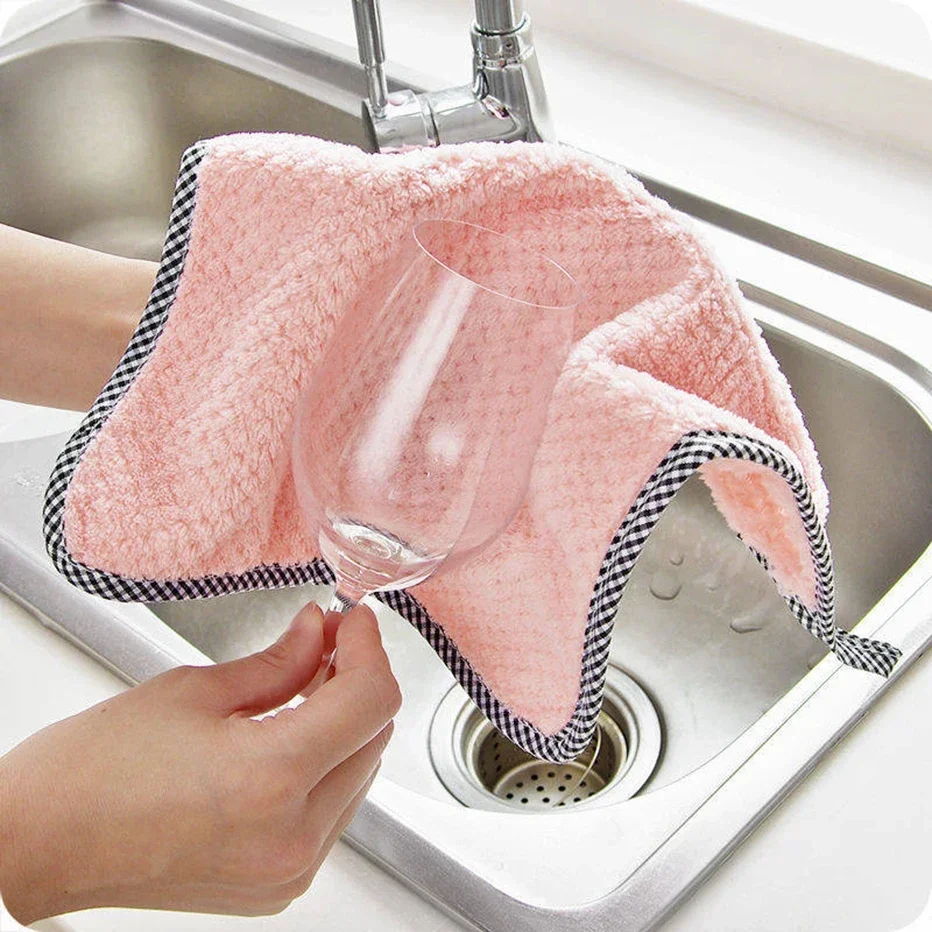 1PC Kitchen Dish Cloth Super Absorbent Coral Velvet Dishtowels Nonstick Oil Washable Fast Drying Kitchen Clean Rags