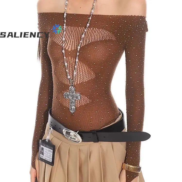 SALIENCY Sexy Hollow Out Bodysuit Bodycon Y2K Long Sleeves Fashion T Shirts Women Jazz Dance Punk Streetwear Bodysuits