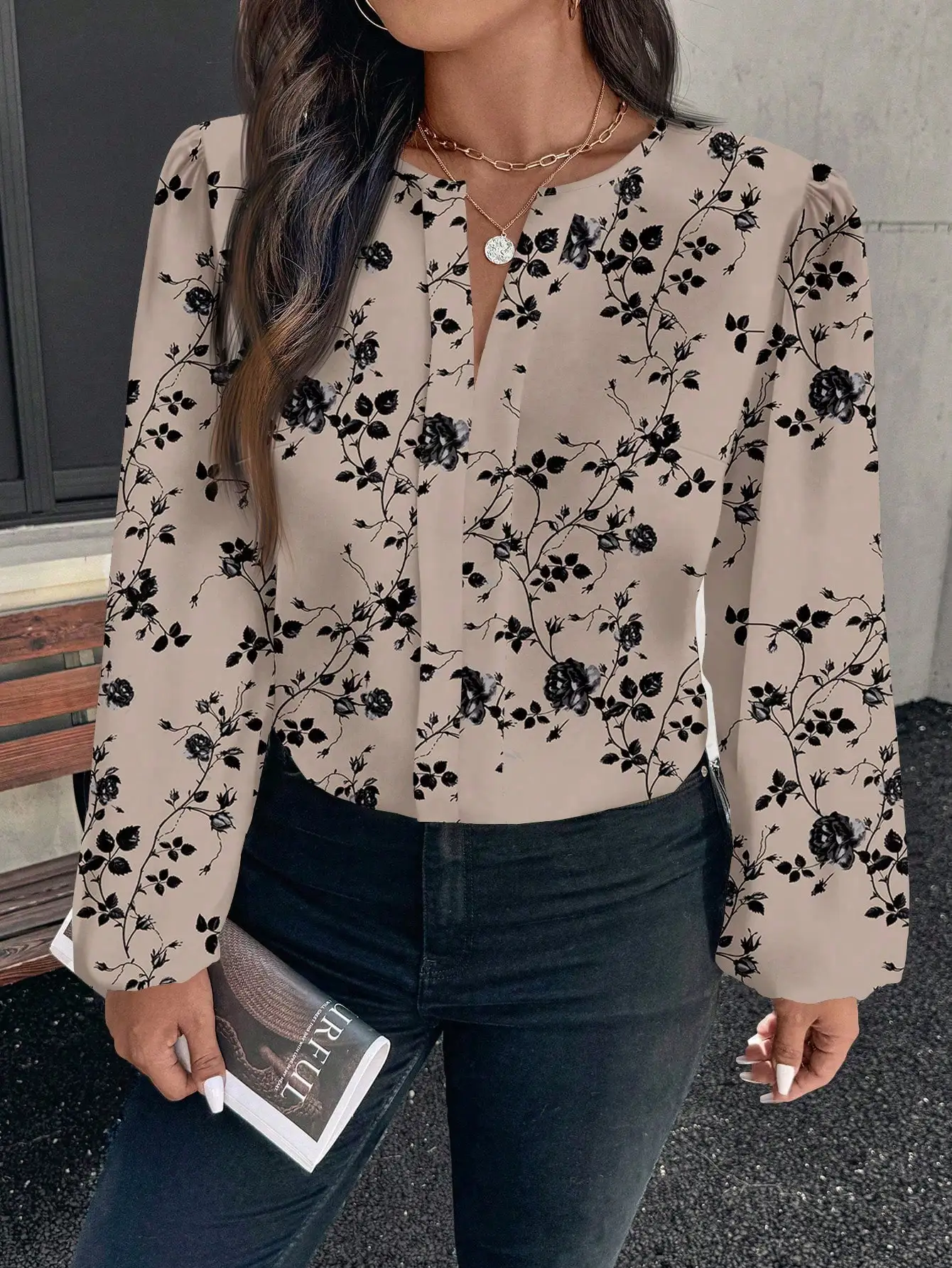 

Floral Print Long Sleeve Casual Elegant Blouse For Women Spring Autumn