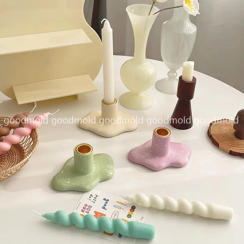 

Silicone Candle Holder Mold Irregular Design Terrazzo Cement Candlestick Mould Plaster Concrete Candle Holder Epoxy Resin Mold